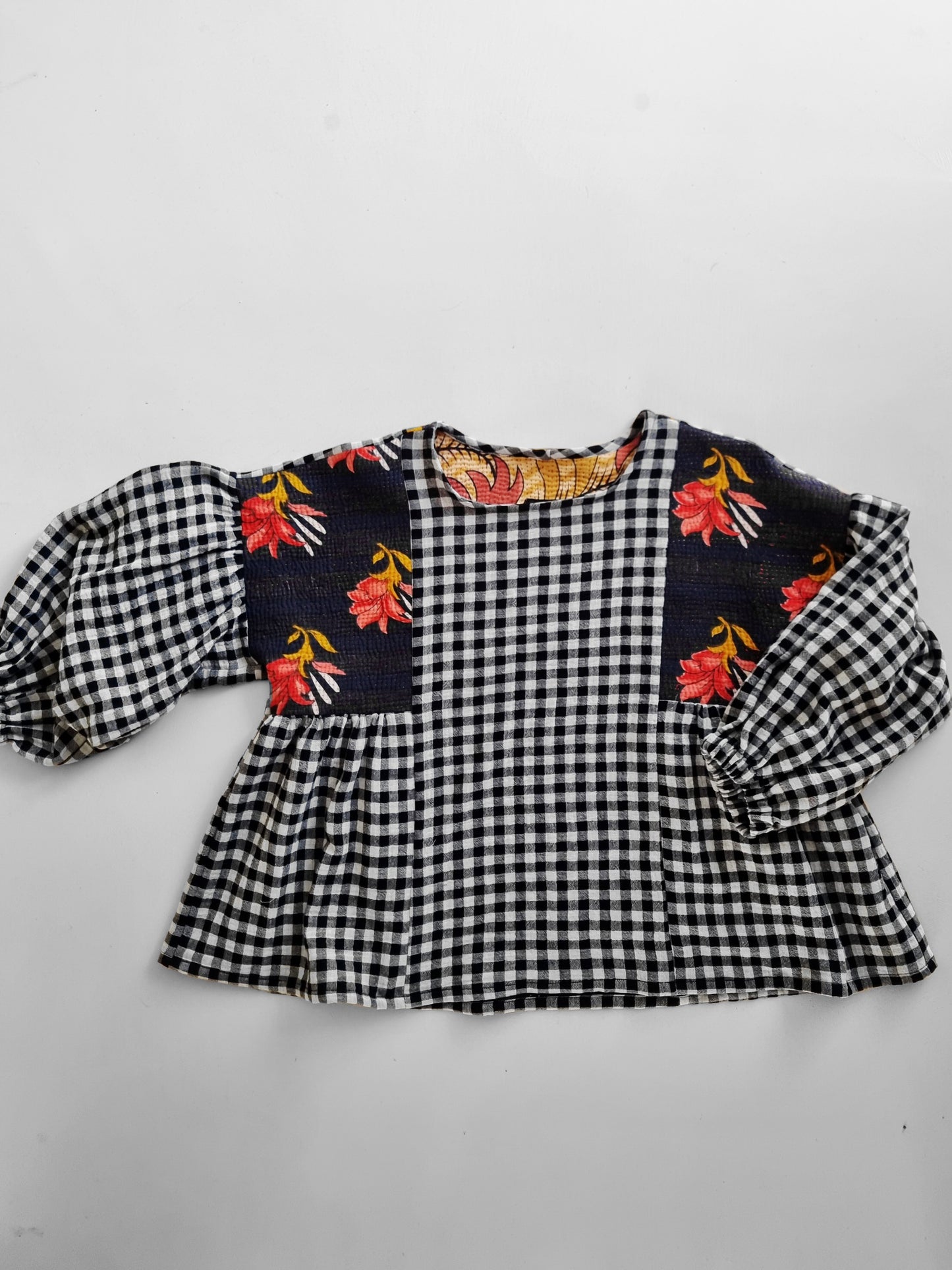 Tunique Erell kantha et vichy noir