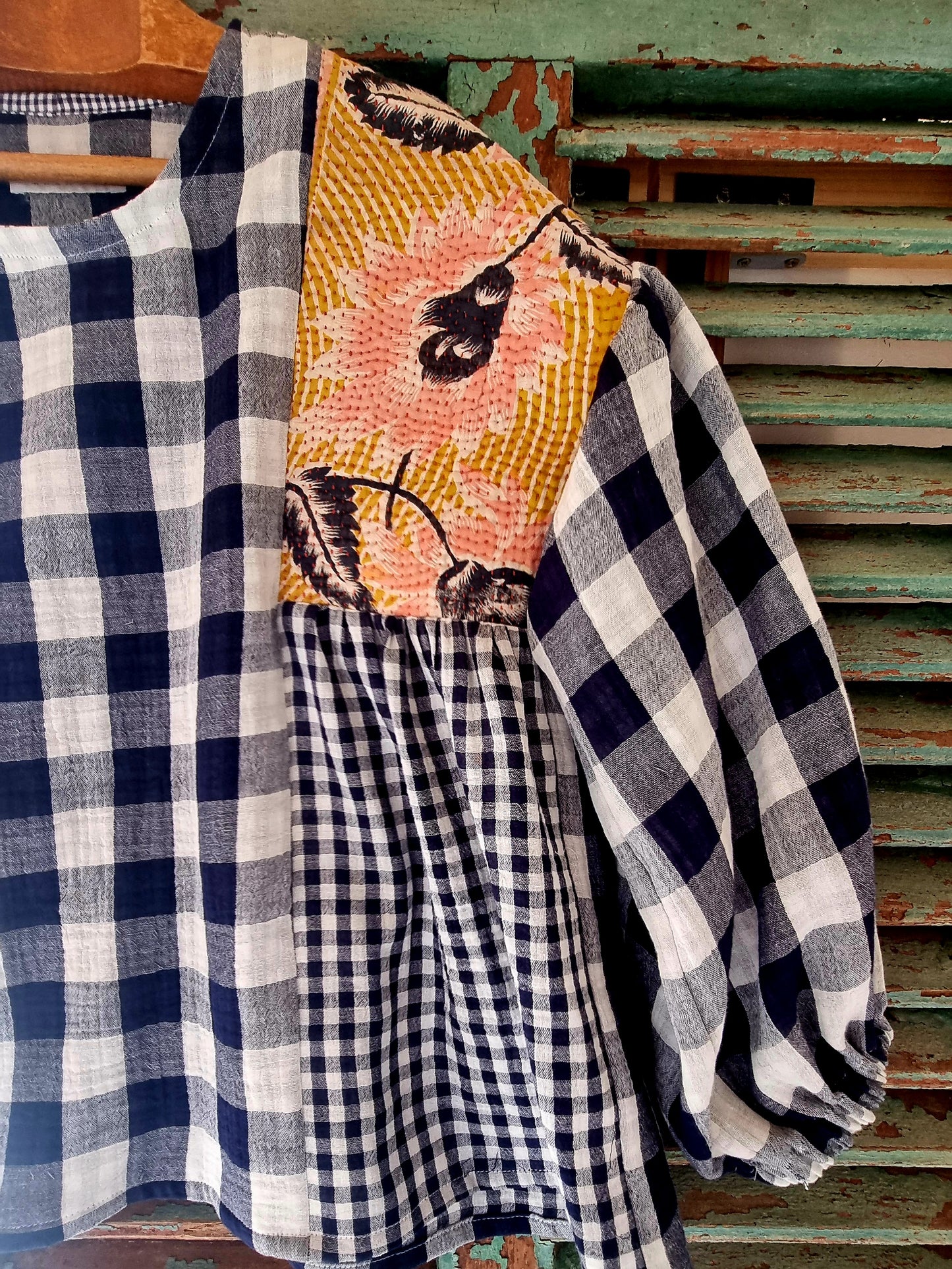 Tunique Erell kantha et vichy marine