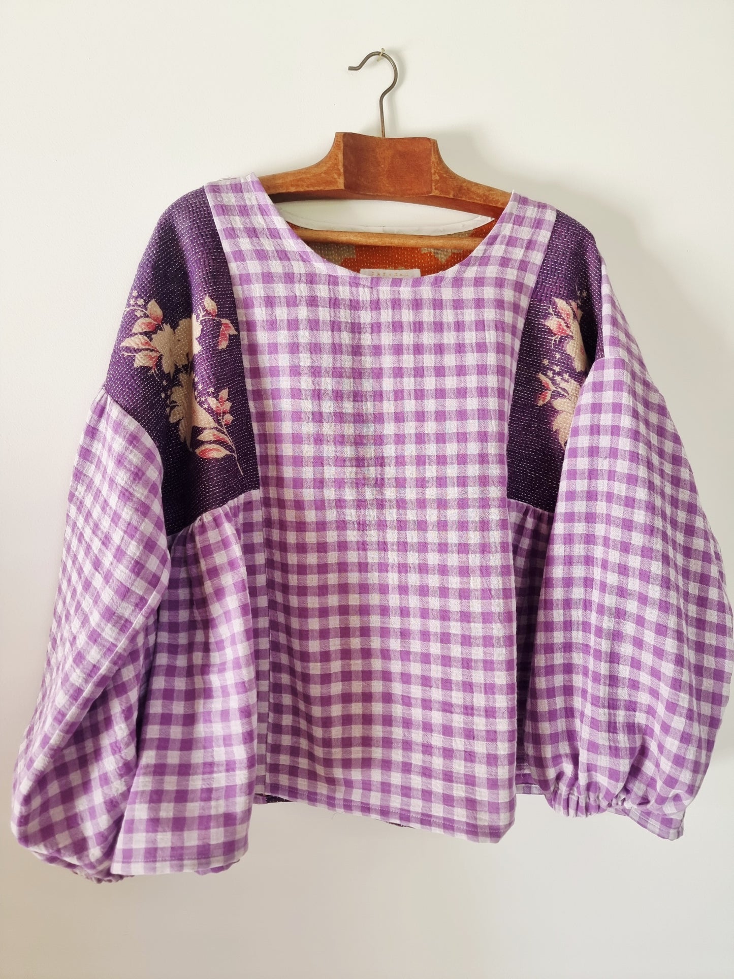 Tunique Erell kantha et vichy violet