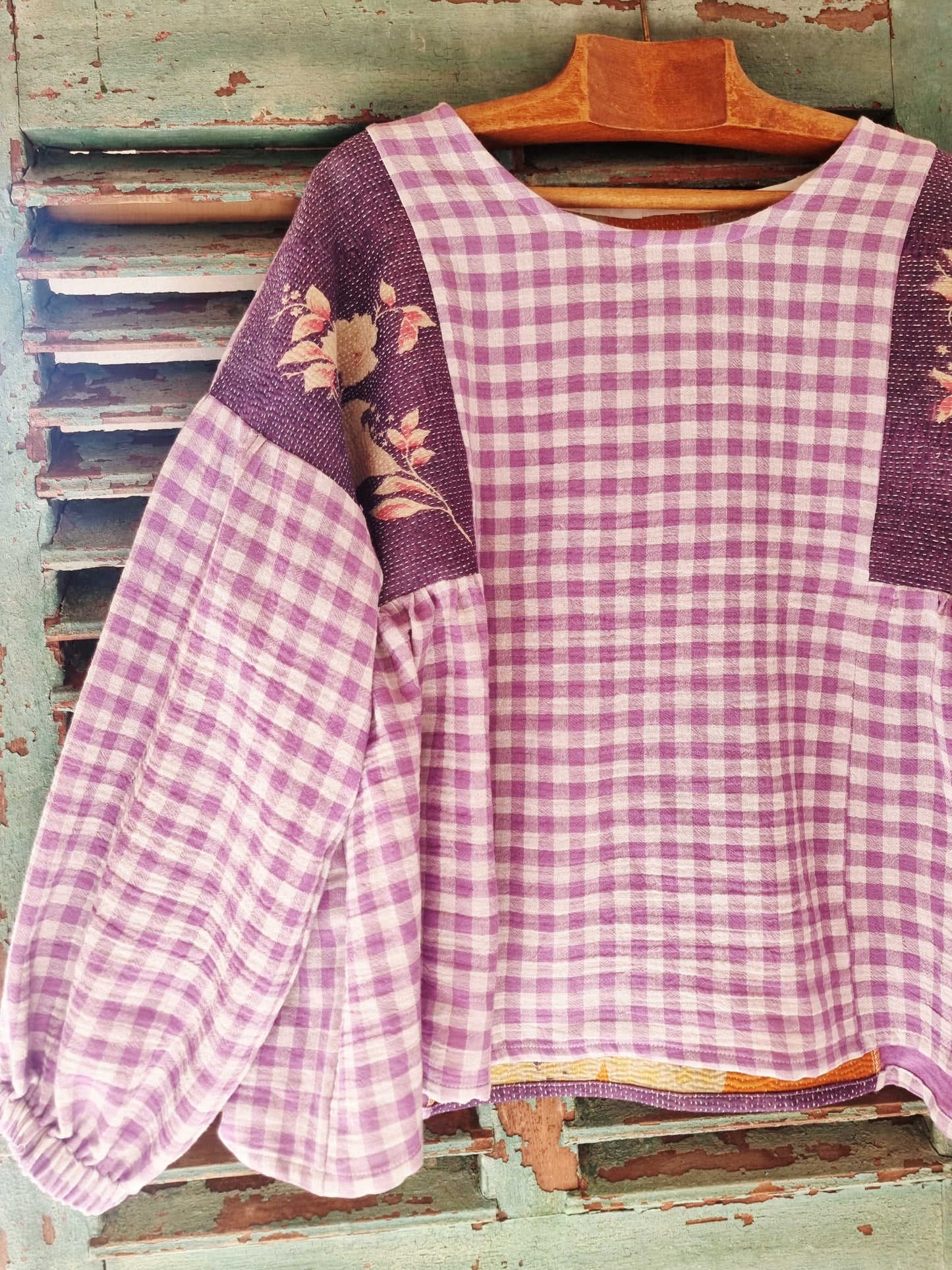 Tunique Erell kantha et vichy violet