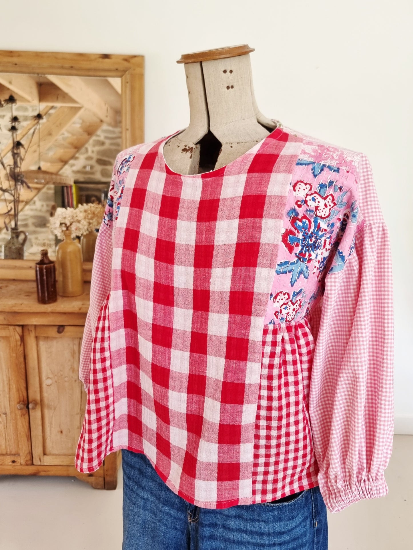 Tunique Erell kantha et vichy rose