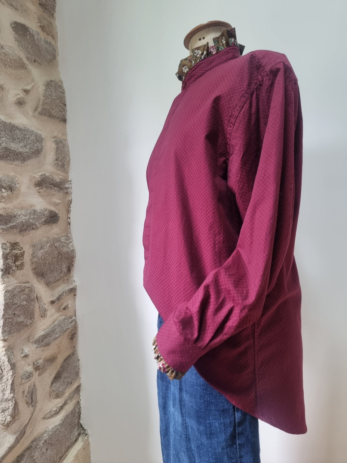 Chemise upcyclée bordeaux