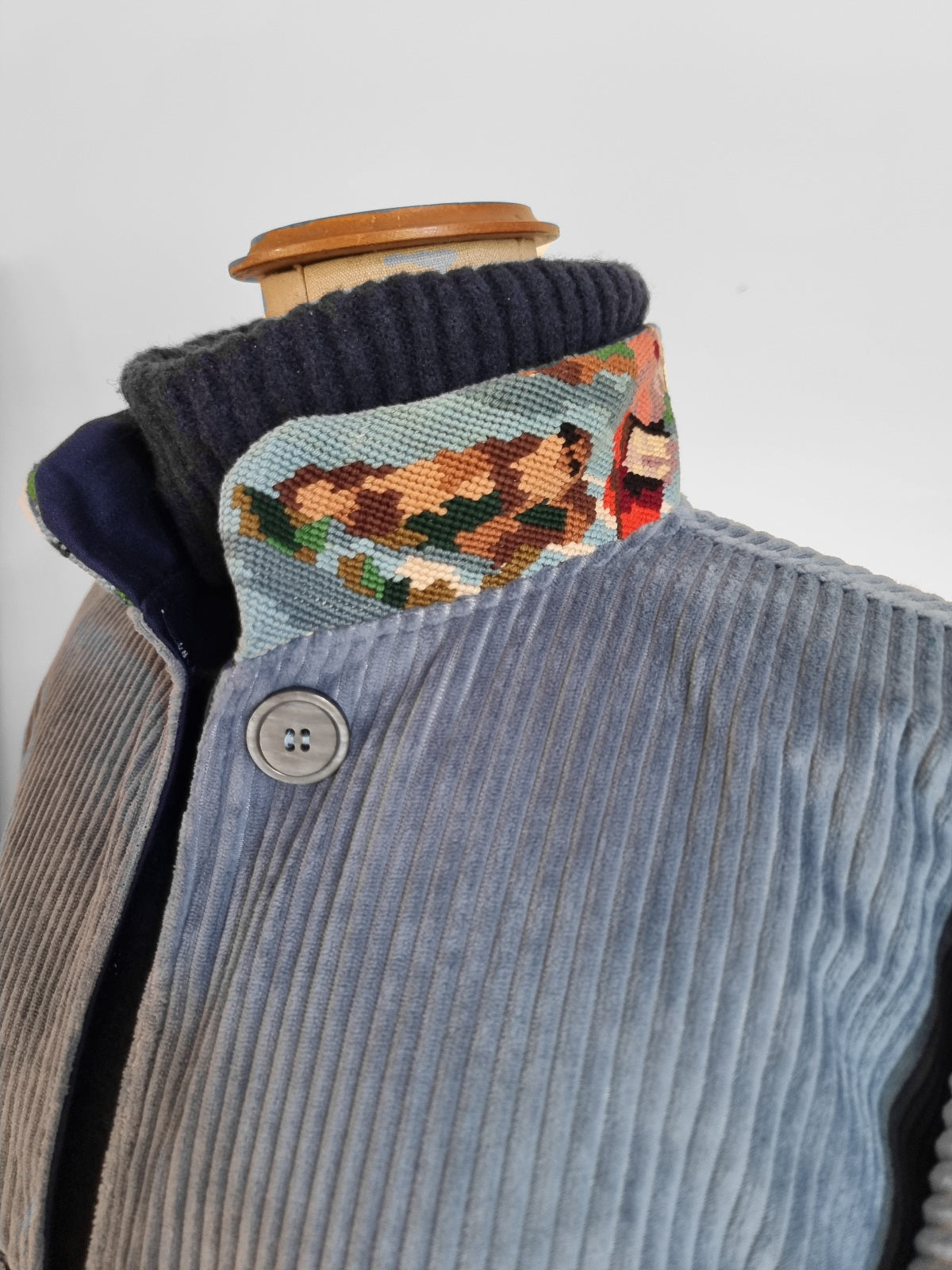 Veste velours bleu glacier