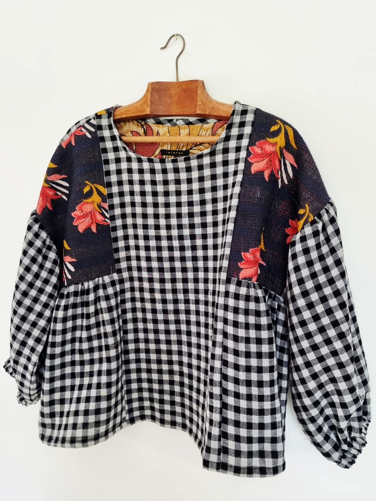 Tunique Erell kantha et vichy noir