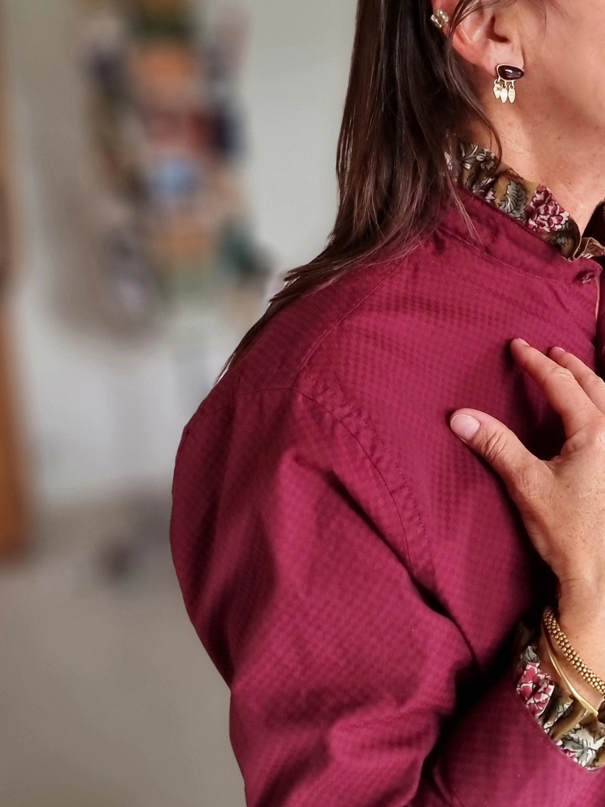 Chemise upcyclée bordeaux