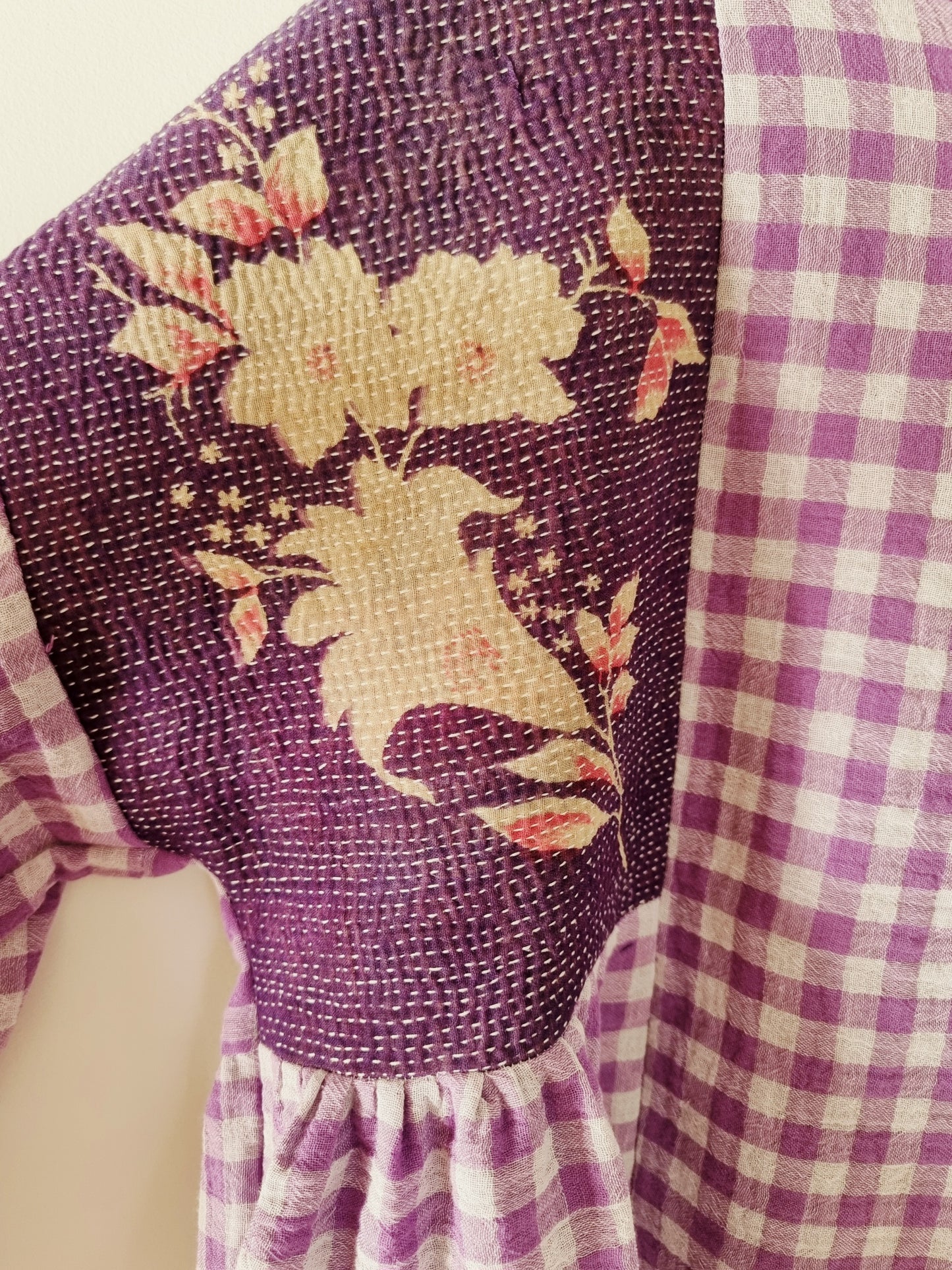Tunique Erell kantha et vichy violet