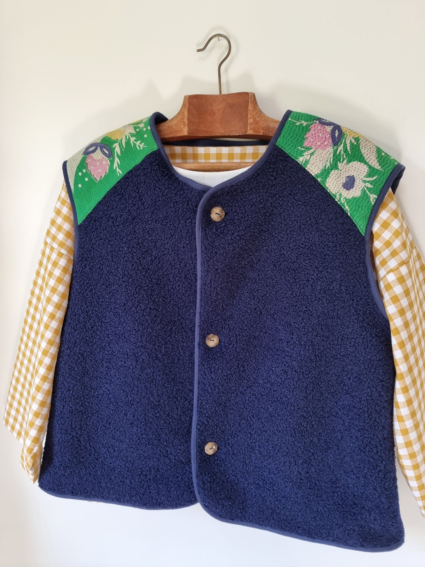 Gilet mouton et kantha marine