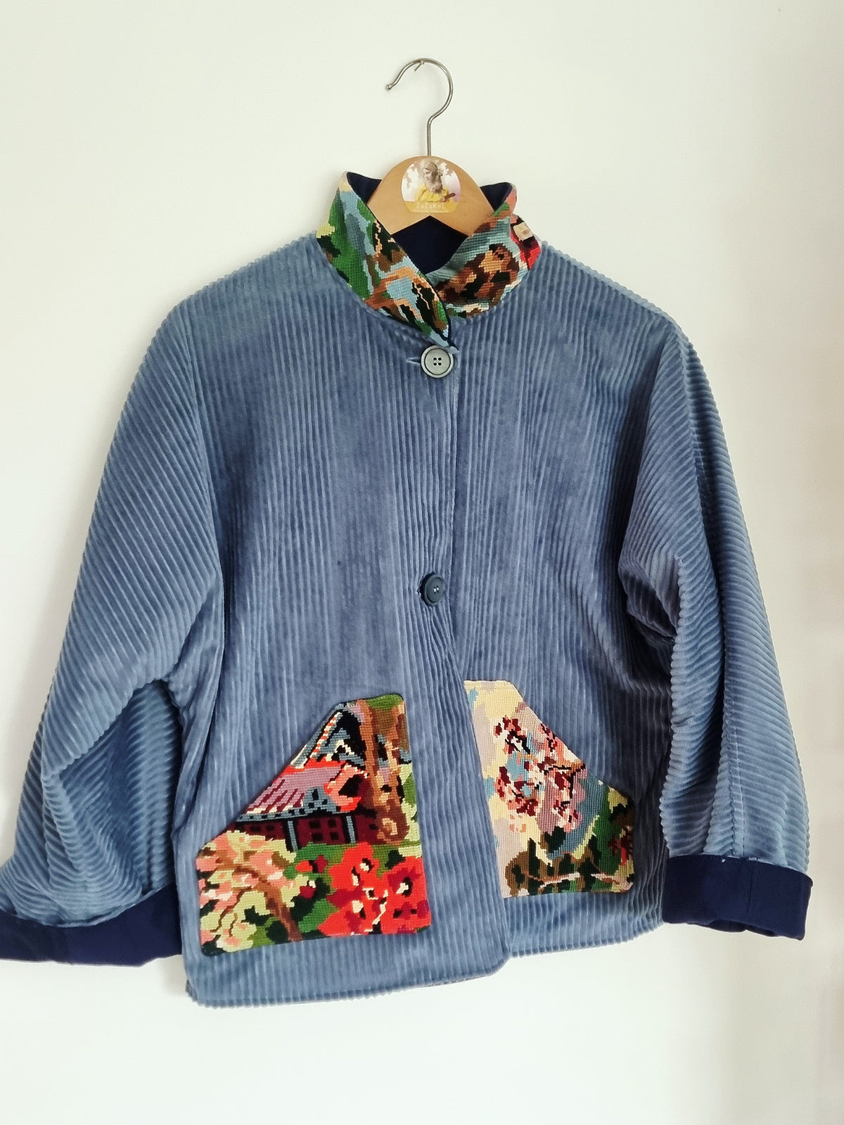 Veste velours bleu glacier