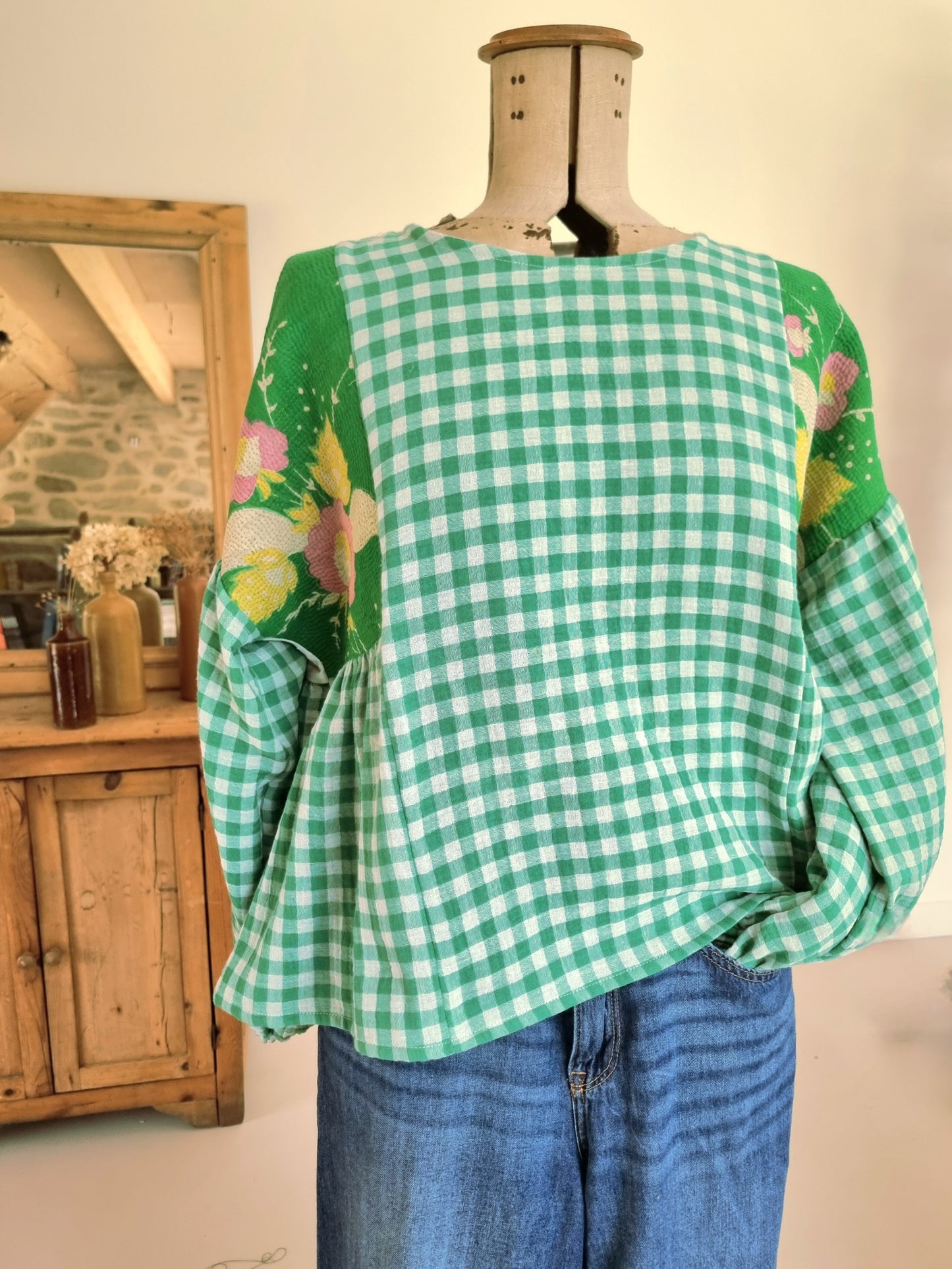 Tunique Erell kantha et vichy vert