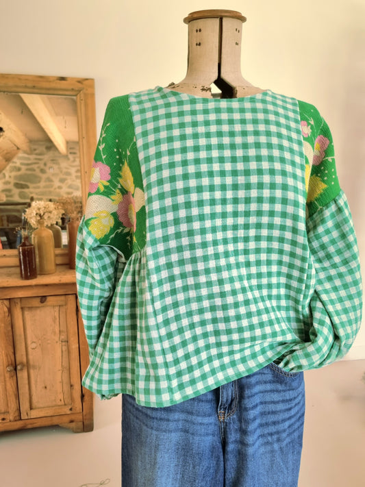 Tunique Erell kantha et vichy vert
