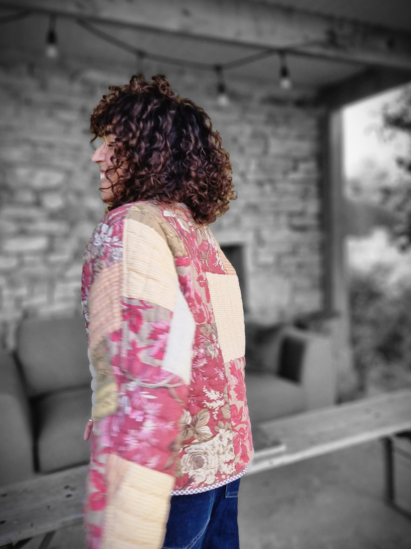Veste matelassée patchwork bordeaux
