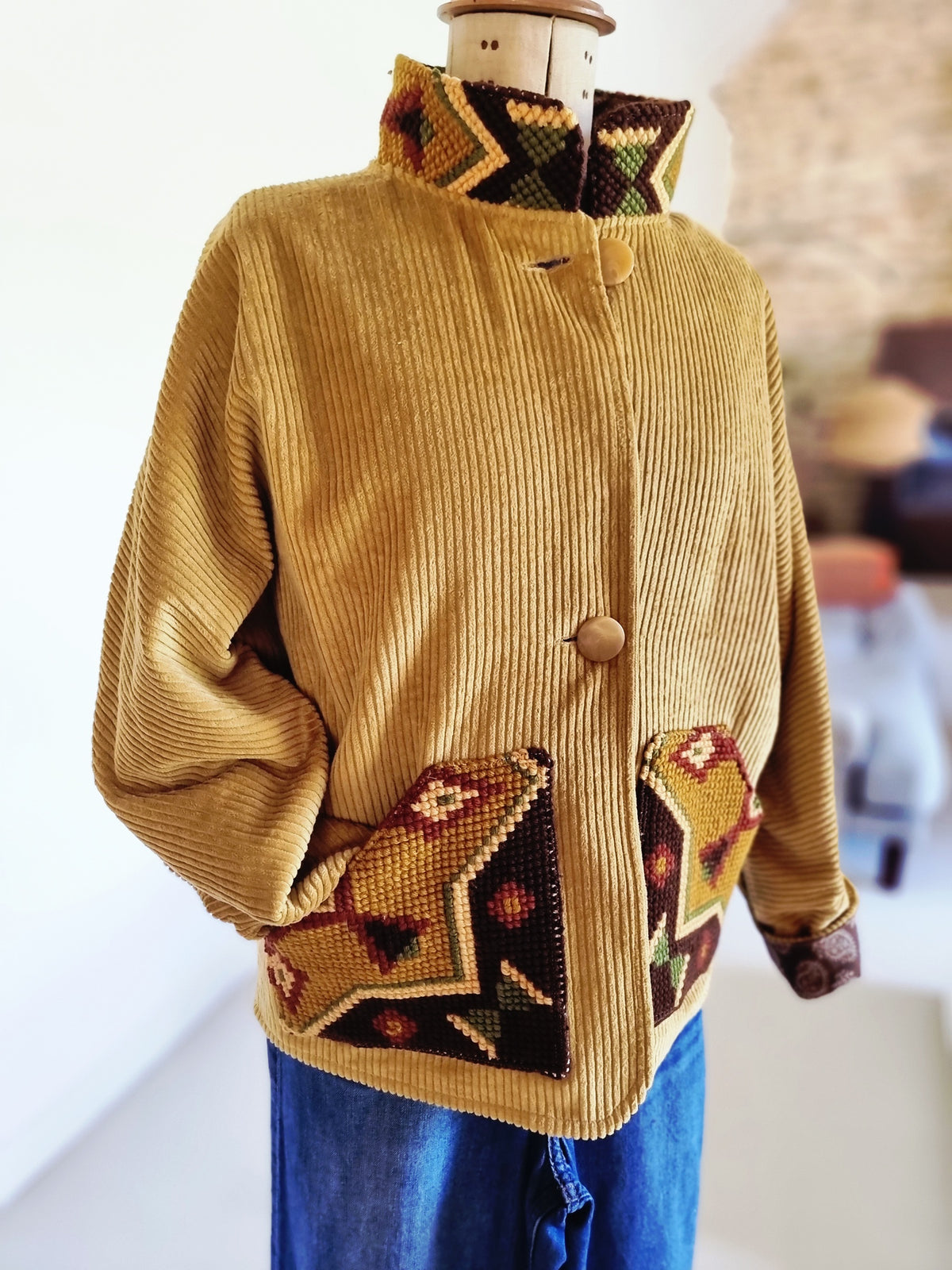 Veste velours beige moutarde