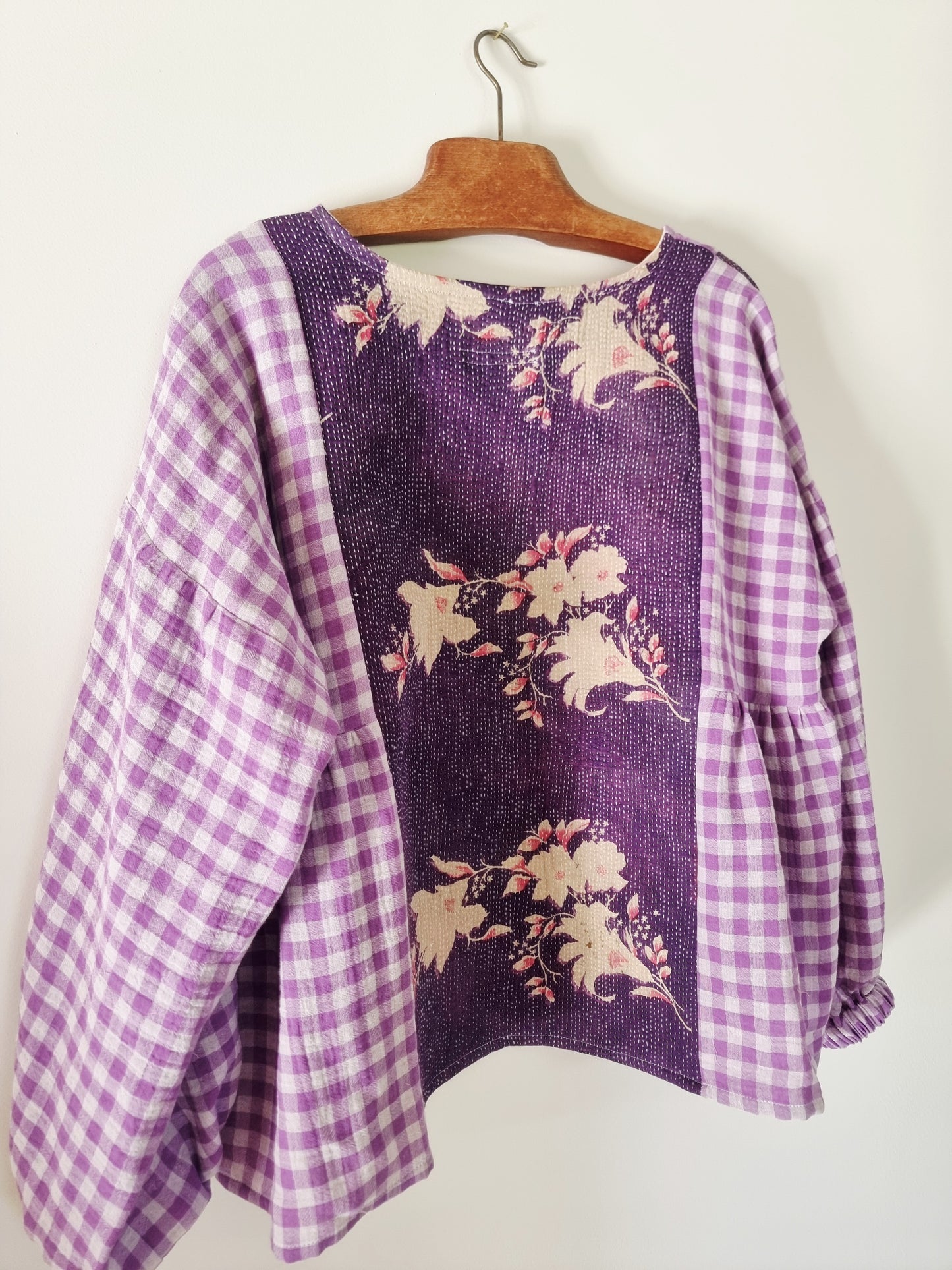 Tunique Erell kantha et vichy violet