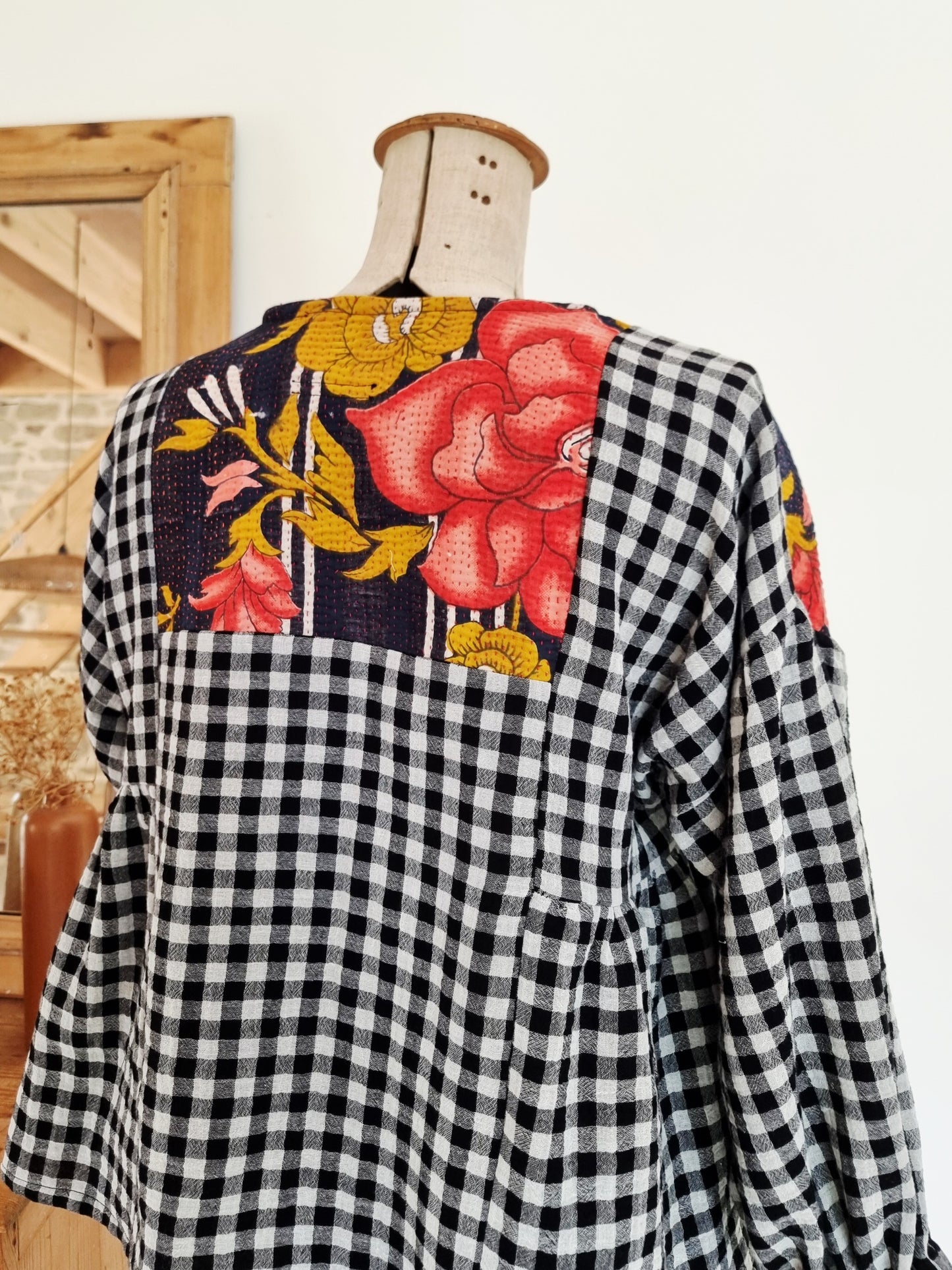 Tunique Erell kantha et vichy noir