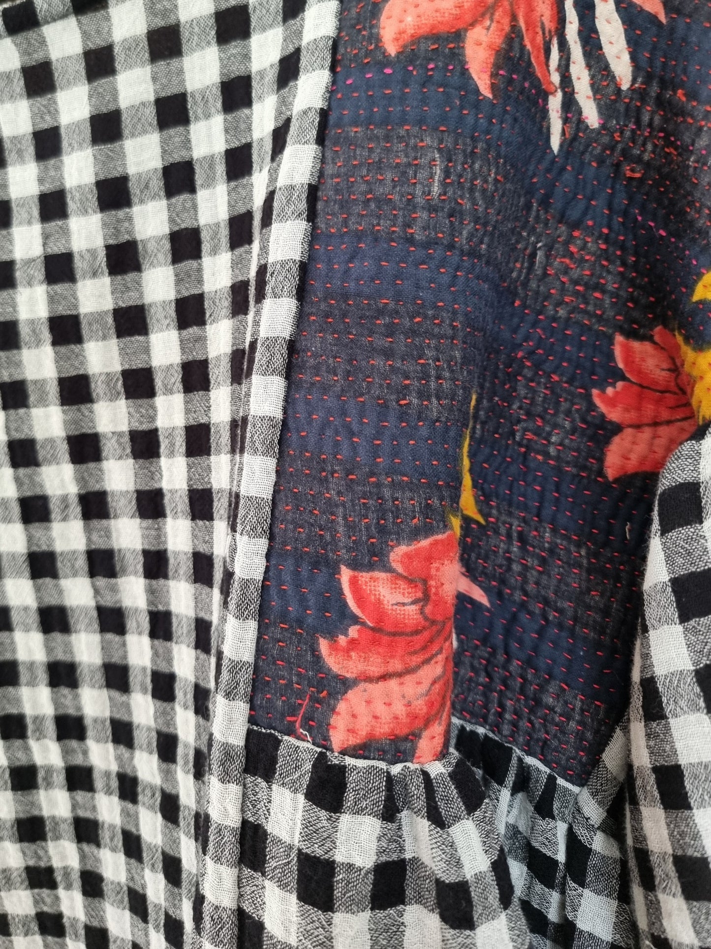 Tunique Erell kantha et vichy noir