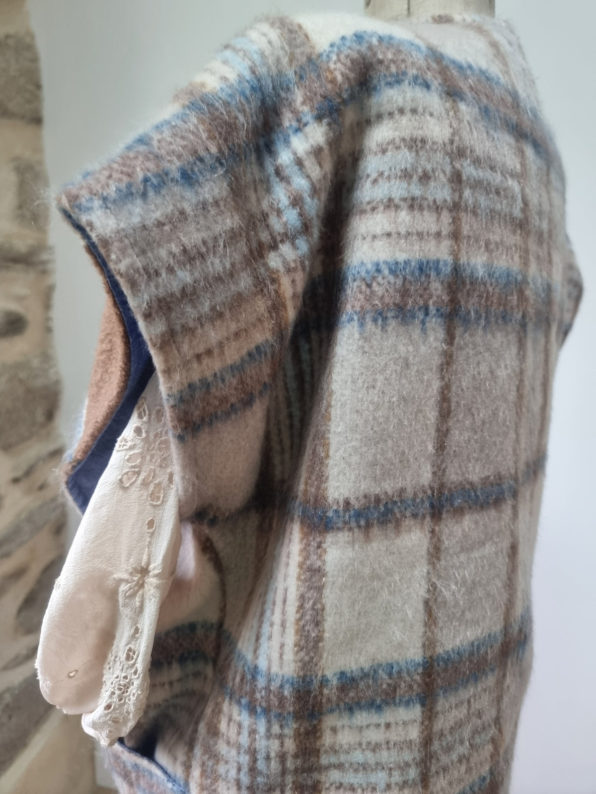 Veste sans manches réversible camel et denim