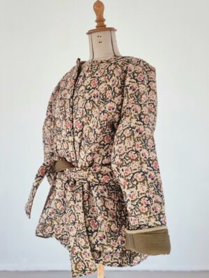 Veste matelassée femme kaki fleurie pièce unique faite en Bretagne