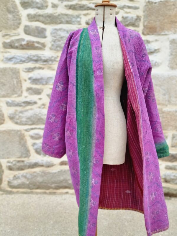 Kimono réversible kantha vintage violet
