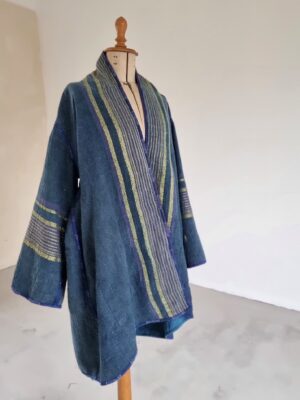 Kimono réversible en kantha indigo réversible